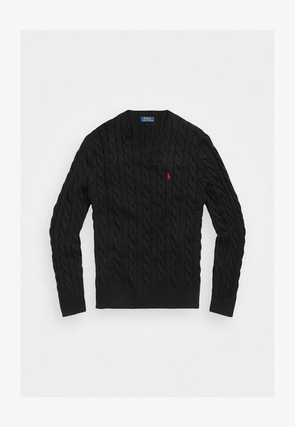 CABLE-KNIT COTTON SWEATER - JUMPER - BLACK