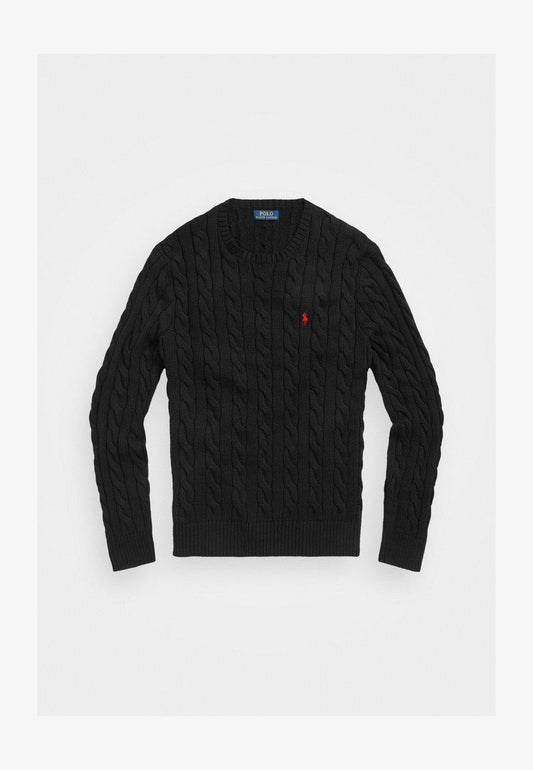 CABLE-KNIT COTTON SWEATER - JUMPER - BLACK
