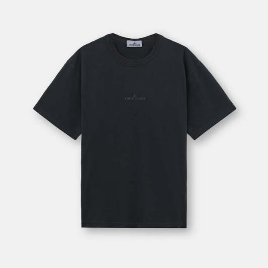 Organic Cotton Fissato Effect Center Logo T-Shirt Black